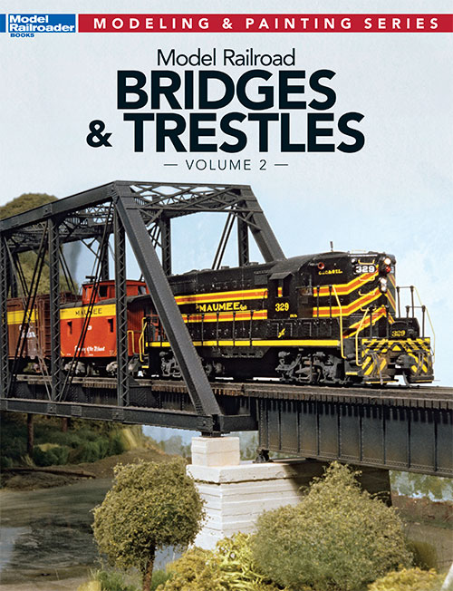 model railroad bridges and trestles volume 2 shows a model diesel train on a bridge