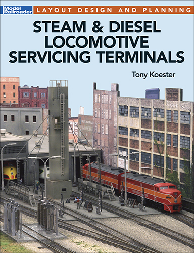 steam and diesel locomotive servicing terminals cover showing a layout with a depot and a passenger train
