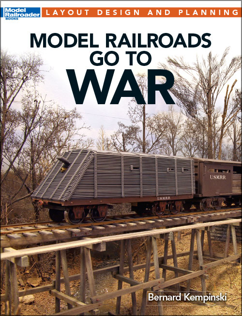 model railroads go to war cover shows a photo of an armored train car