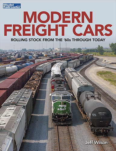 Modern Freight Cars cover showing a photo of a rail yard