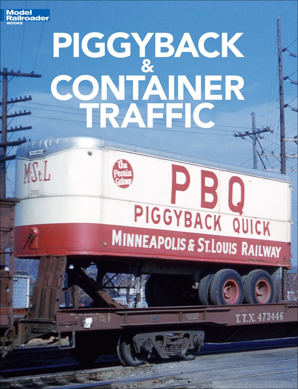 piggy back and container traffic cover shows a flat car with a semi trailer on top