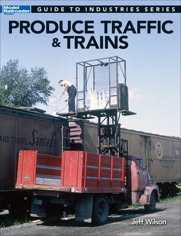 Produce traffic and trains showing a photo of a fork lift next to a train