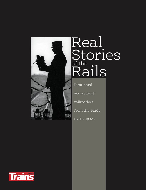 Real stories of the rails cover showing a silouette of a train conductor